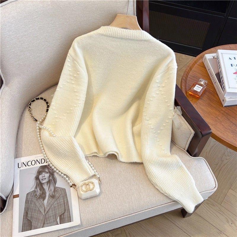 Mesh Bow Women's Sweater Long Sleeved Round Neck Knitted Sweaters New Spring Autumn Trendy French Woman Top