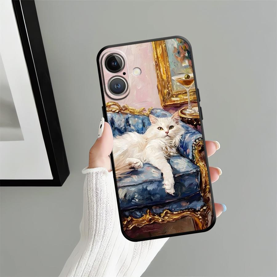 

Cartoon Oil Painting Cat Case for Apple iPhone 17 Pro Max 12 13 15 Pro 7 8 14 16 Air XR XS MAX 11 Funda Phone Cover iPhone 11