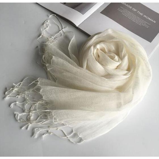 55*180cm Fashion Soft Solid Women 100% Linen Flax Tassel Scarf Summer Travel Sunscreen Long Shawl Elegant Hijab Women Foulard