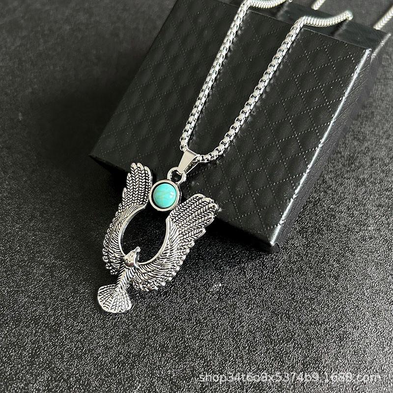 Retro Devil's Eye Pendant: Winged Eagle Stainless Steel Necklace for Men