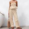 Khaki cotton and linen tube top strap-up loose trousers casual suit 1116 European and American spring and summer fashion new two-piece set