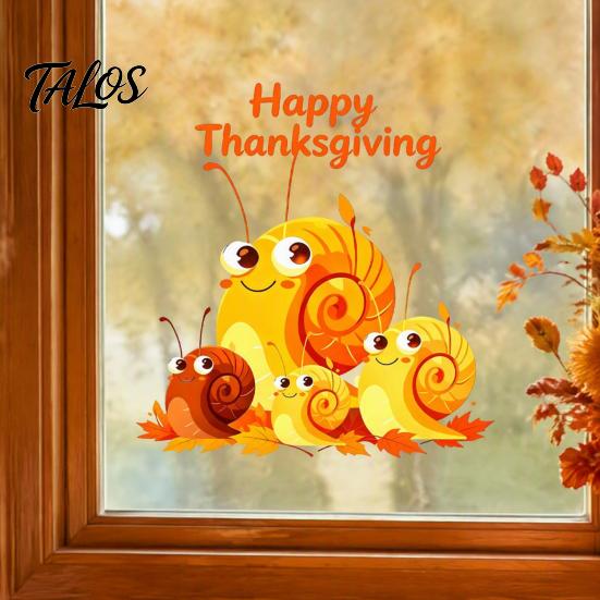 Fall Theme Decor Cartoon Snail Static Window Sticker for Thanksgiving Autumn Harvest Festival, Waterproof PVC Decal Home Ornaments Glass Doors
