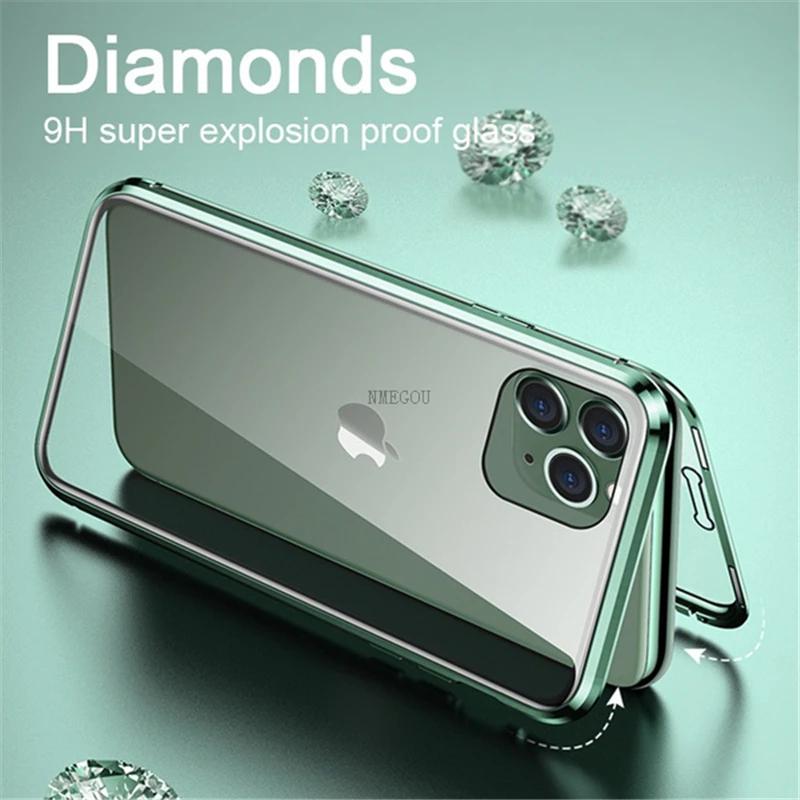 Doppelseitige magnetische Adsorption Metallstoßstange Glas Hülle für IPhone 11 13 14 15 Pro Max 12 XS XR X Plus IPhone11 Magnet Hülle