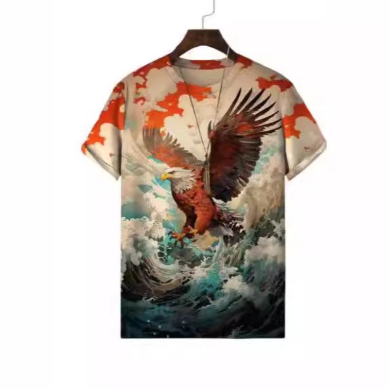 Fashionable Animal Print T-shirt for Men's Summer Short Sleeved Loose T-shirt O-neck Casual Top Shirt