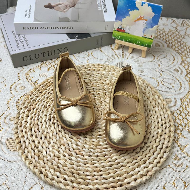 Korean Style Vintage Bowknot Non Slip Little Girls Fashion Single Dance Shoes