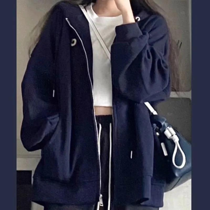 Women's Oversized Fleece-Lined Hooded Coat - Autumn/Winter 2023 Zipper Cardigan