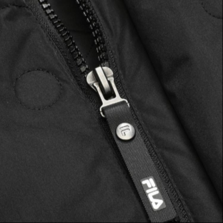 Fila Lightweight Solid Color Quilted Logo Print Zipper Hooded Down Jacket Men Outerwear Black F51M249910F-BK