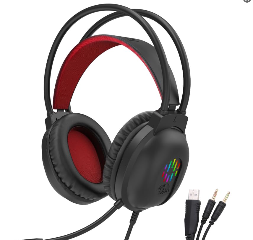 Redragon Wired Gaming Headset with LED Stereo Surround Noise RGB Volume Lightweight Design for Extended Compatible with and Switch Backlight, Sound,