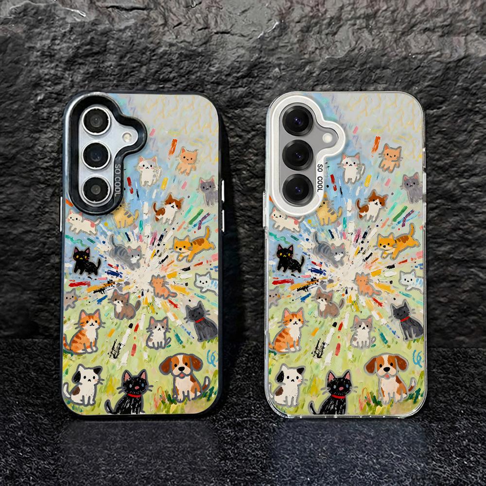 Graffiti Cartoon Cat Phone Case For Samsung S26 Ultra S25 S24 A17 A07 A56 5G A55 A36 A54 A33 A16 A06 A25 A34 A15 Plating Cover