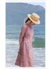 Women's Artistic Linen Embroidered Qipao Style Midi Dress - High-End V-Neck, Improved Frog Button, Retro A-Line