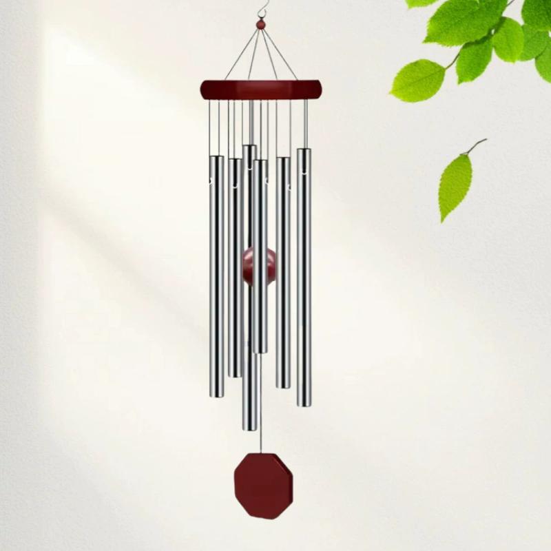1Pc Wind Chime Octagonal Wood Hang Tag 6 Metal Tubes Courtyard Corridor Balcony Decor Retro Red Wood Aluminum Pipes