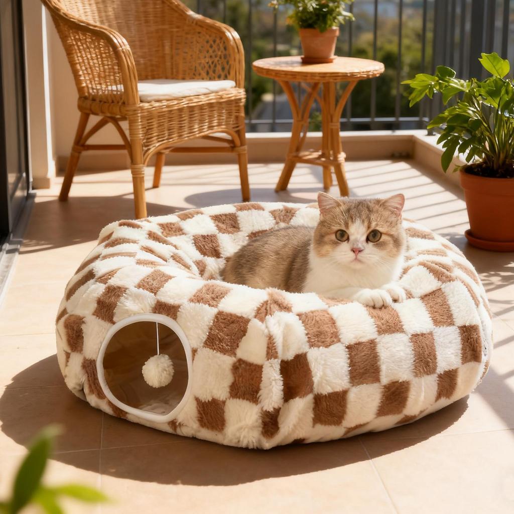 Cat Tunnel Bed With Ball Removable Cushion Cute Cat Bed Tunnel Toys For Kitten Puppy Small Dog Bunny Pet Enrichment Indoor