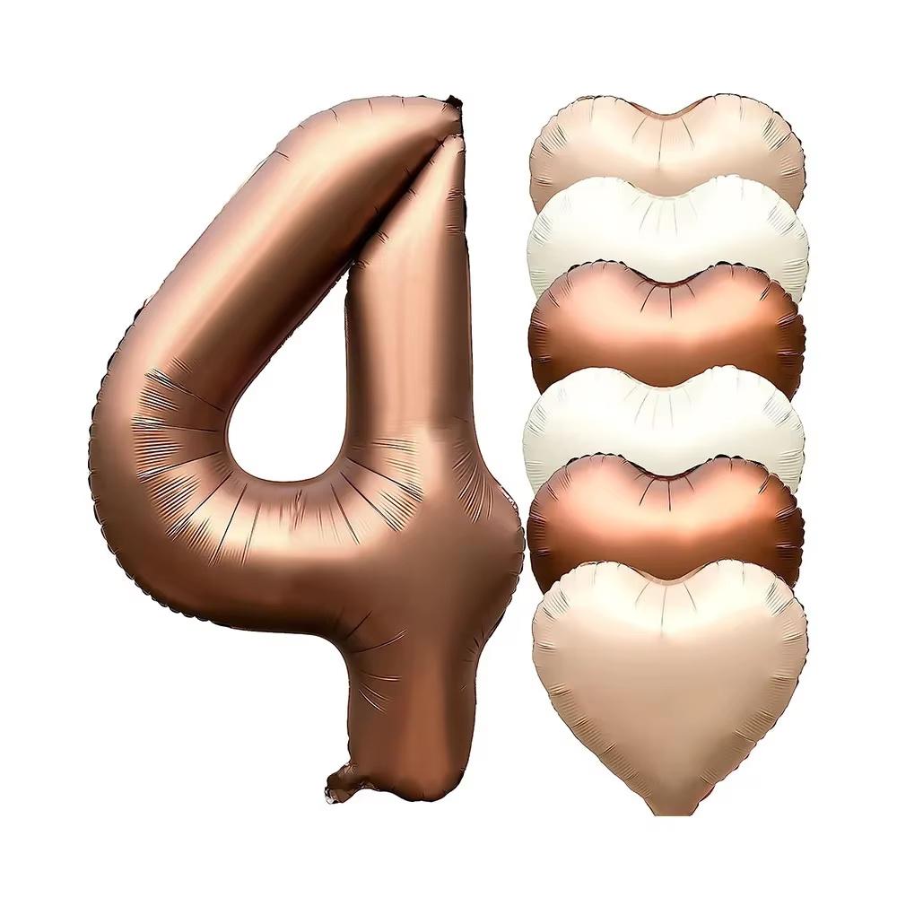 7pcs 32inch Number Balloons Set Helium Balloon with Big Heart Balloons for Girl and Boy 9th Year Old Birthday Party Decorations
