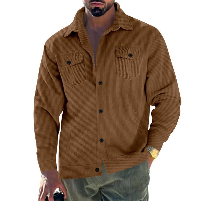 Men S Corduroy Jacket Single Breasted Lapel Casual Long Sleeve Coat