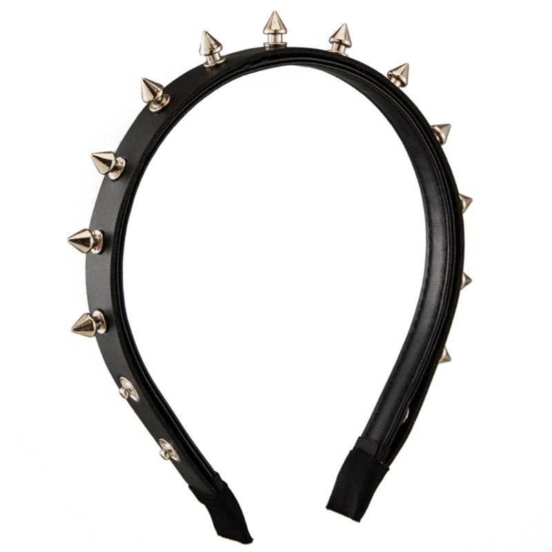 

Steampunk Rivets Hair Hoop Dark Gothic Halloween Costume Headpiece Adjustable PU Punk Headband with Spiked Rivets