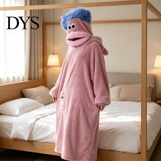 Morbida Calda Tuta da Casa, Coperta Indossabile con Cappuccio Creatura dalla Grande Bocca, Felpa Larga in Pile con Cappuccio Peluche per Donna Uomo, Mantello Cosplay Invernale con Bottoni