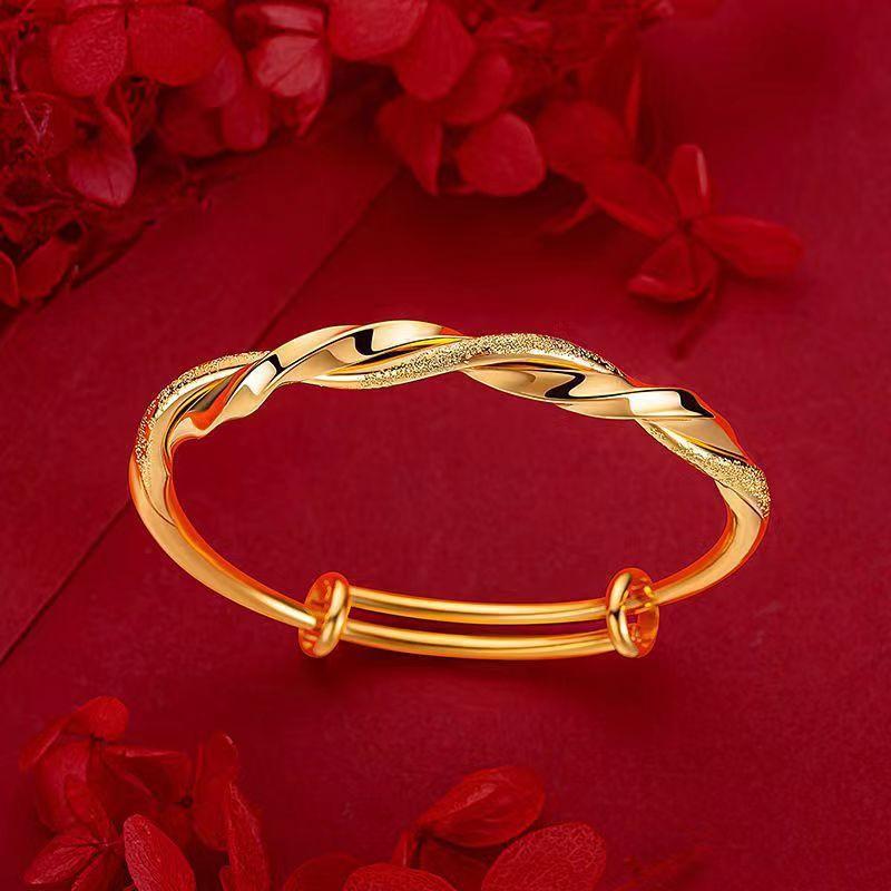 Gold Two-Tone Matte And Shiny Twisted Mobius Open Cuff Bracelet For Women