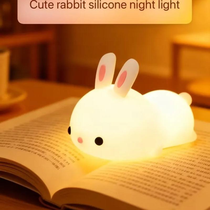 LED Rabbit Silicone Night Light Rechargeable Soft Light Kids Birthday Gift  Sleep Companionship Night Light Bedroom Decoration