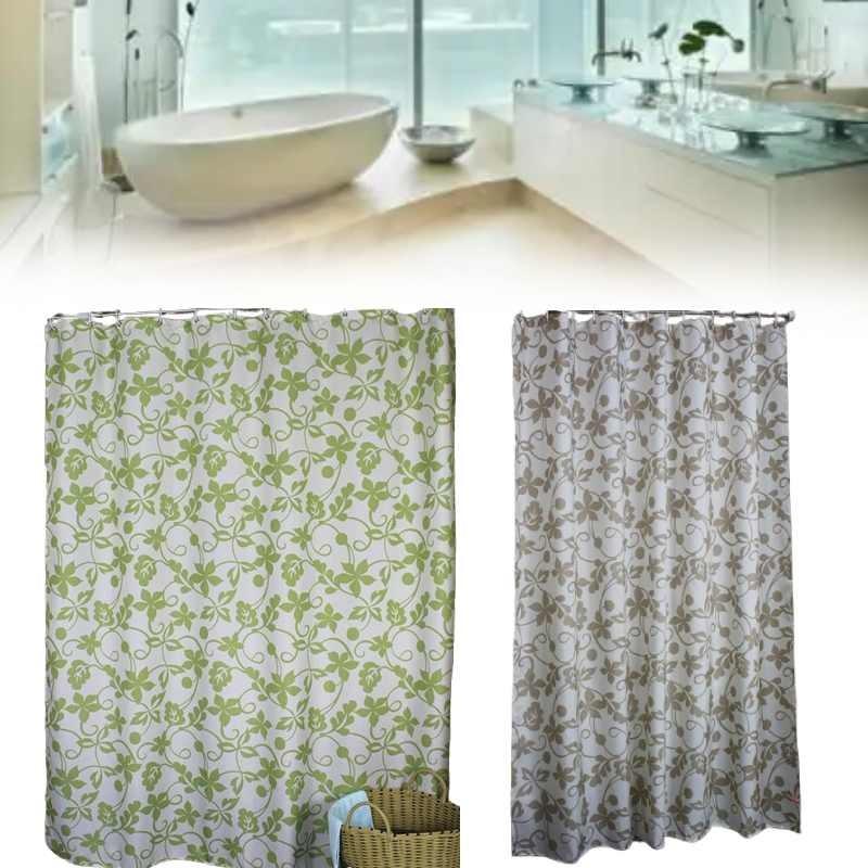 Flowers Print Patterned Shower Curtain Hook Set Waterproof Bathroom Supplies