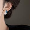 Zircon pearl oil drop flower leaf stud earrings fashion asymmetrical design earrings niche light luxury earrings