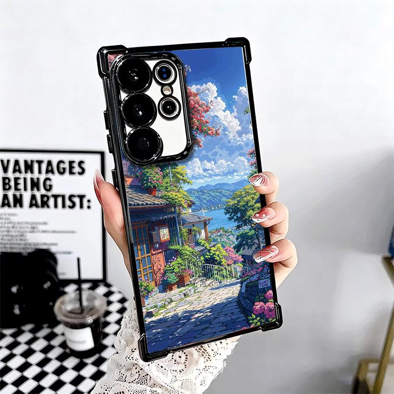 Anime Aesthetic Scenery Plating Phone Case For Samsung Galaxy S24 S25 FE S26 Edge S23 Ultra S22 S21 Plus S20 Anti-Fall Airabag C