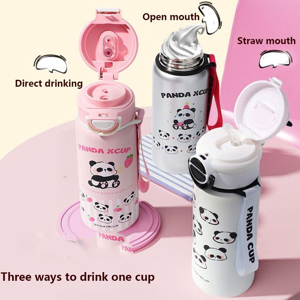 Large Capacity Panda  Insulated Cup Double Straw Drinking Water Cup  Outdoor Sports