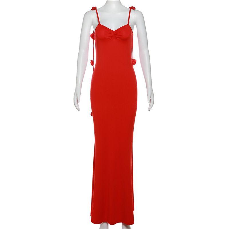 

Мода Инс Новая Мода Сексуальное Платье на Бретелях с V-образным Вырезом и Цветочным Принтом, Сексуальное Платье с Открытой Спиной, Облегающее, Облегающее Бедра Платье Red S