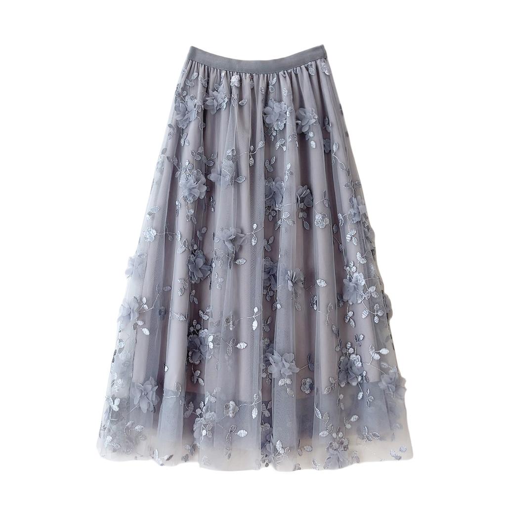 Spring and Autumn Women's Skirt Mesh Embroidery Half-body Skirt Gentle Temperament Mid-length Skirt Fresh Fairy Skirt