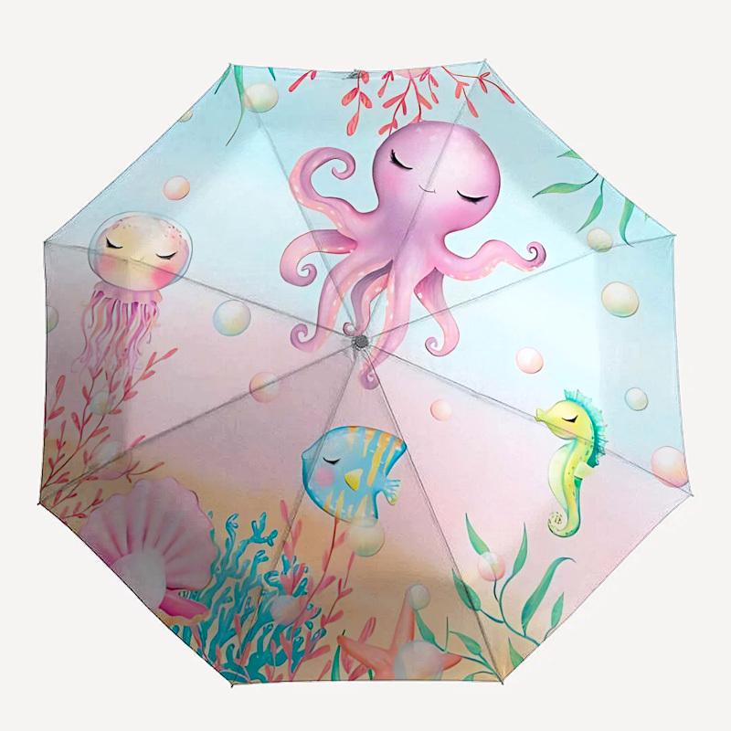 

1PC octopus seahorse Umbrella-8-Rib Reinforced Portable Folding Travel Suitable for All Seasons Outdoor Daily , Fun Design-Z0406
