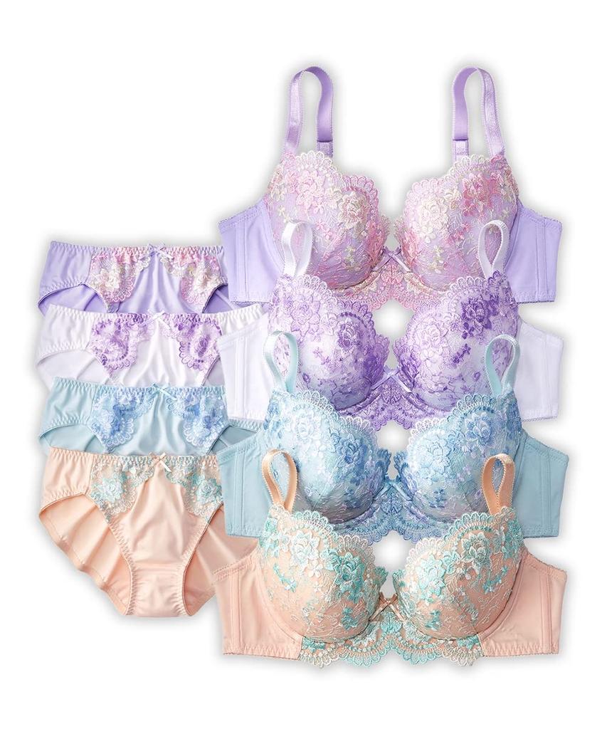 Nissen Floral Embroidered Bra and Panty Set (4-Piece Set) (Pale Color) C75/L