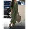 Autumn New Cotton and Linen Jumpsuit Women Solid Color Long Sleeves Buttons High Waist Leace-up Casual Vintage Ladies Jumpsuits