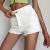 YPFF European & American High-Waist Distressed Denim Shorts for Women - Slimming, Raw Edge, Long Leg Style  
