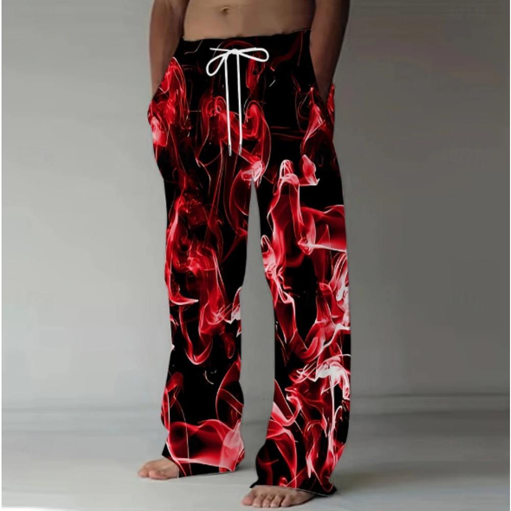 Men's 3D Flame Printed Baggy Casual Trousers,  Elastic Drawstring Waist with Pockets, for Spring Summer Home Outdoor Vacation