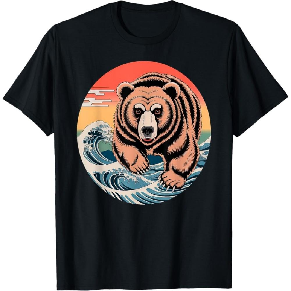 

Медведь Укиё-э Японское Искусство Волны Традиционная Ксилография Футболка XXXXXL чёрный