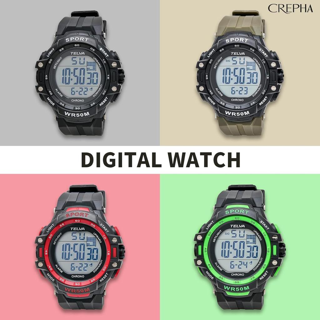 Crepha Digital Watch Telva Multifunction 5atm Water Resistant stopWatch Large 5 