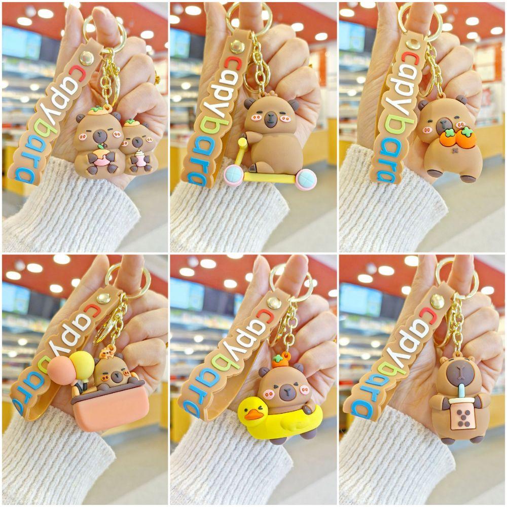 Car Ornament Cartoon Capybara Keychain Micro Landscape Desktop Ornament Keychain Pendant Doll  Gift