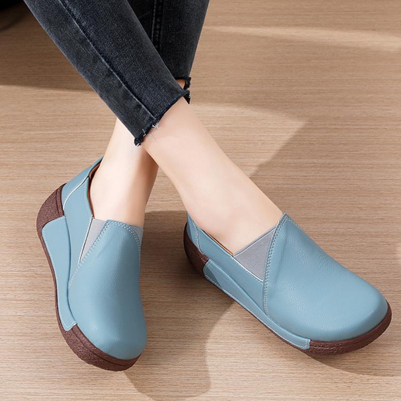 Waterproof Women's Casual Walking Shoes Wedge Heels Genuine Leather Platform Shoes Ladies Rocker Shoes