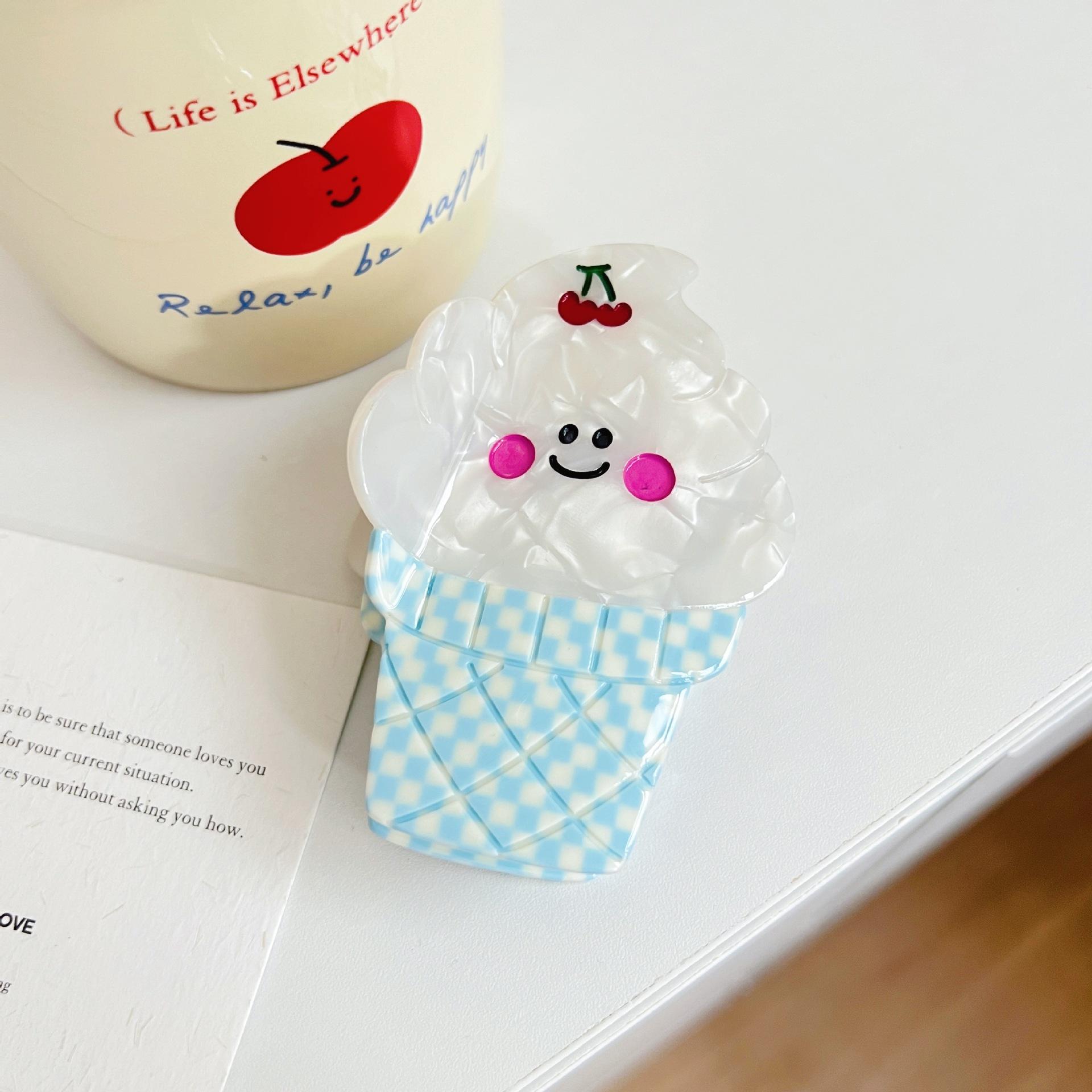 

1 шт. летняя клетчатая заколка-краб для волос в виде смайлика с мороженым, высококлассная ацетатная заколка-шпилька в виде вишневого рожка, милая сладкая женская заколка-акула для прически «пучок»