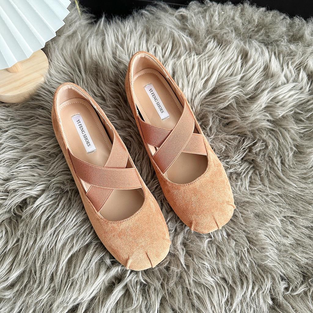 Height Increase 5cm French Cross Elastic Band Pig Nose Mary Jane Shoes Women's One-pedal Flat Ballet Shoes Outer Wear