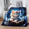 1 Stück Leichte Flanelldecke mit Katzenmuster, Bequeme und Warme Decke, für Camping Sofa Bett und Couch Büro, Geschenk
