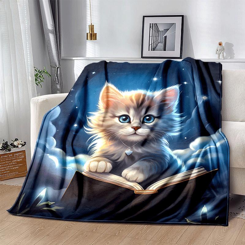 1 Stück Leichte Flanelldecke mit Katzenmuster, Bequeme und Warme Decke, für Camping Sofa Bett und Couch Büro, Geschenk