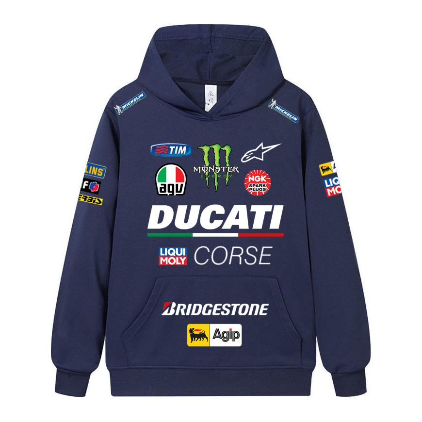Ducati Felpa Corse MotoGP Racing, Unisex Oversize Streetwear Pullover con Stampa Completa Logo Sponsor