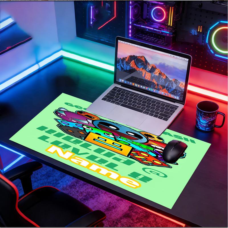 Custom Name Personalized Geometry Dash Pattern Mousepad, Laptop PC Desk Mat, Decorative Desk Mat for Home Keyboard Pad Gift
