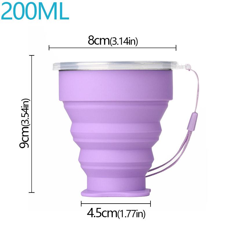 200ml Portable Cups BPA FREE Food Grade Water Cup Silicone Retractable Folding Cup with Lid Outdoor Coffee Travel Water Cup