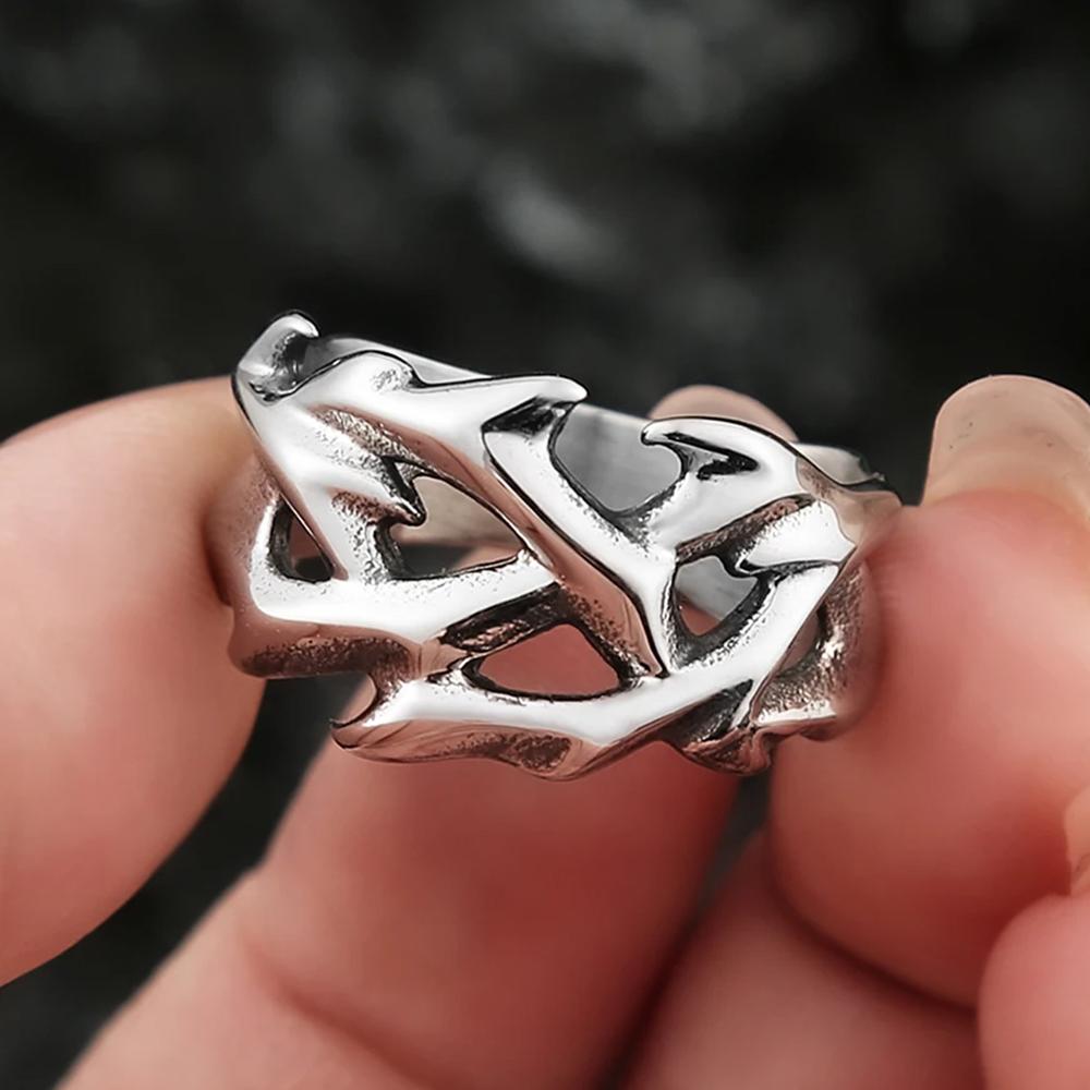 Trendy Charm Hollow Crown of Thorns Ring 316L Stainless Steel Simple Unisex Punk Rock Charm Jewelry Gift