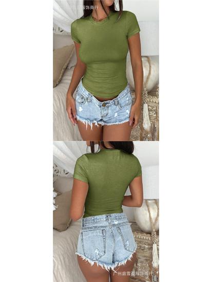 Women's Solid Color Slimming Short-Sleeve T-shirt - YK Style Spring/Summer Collection