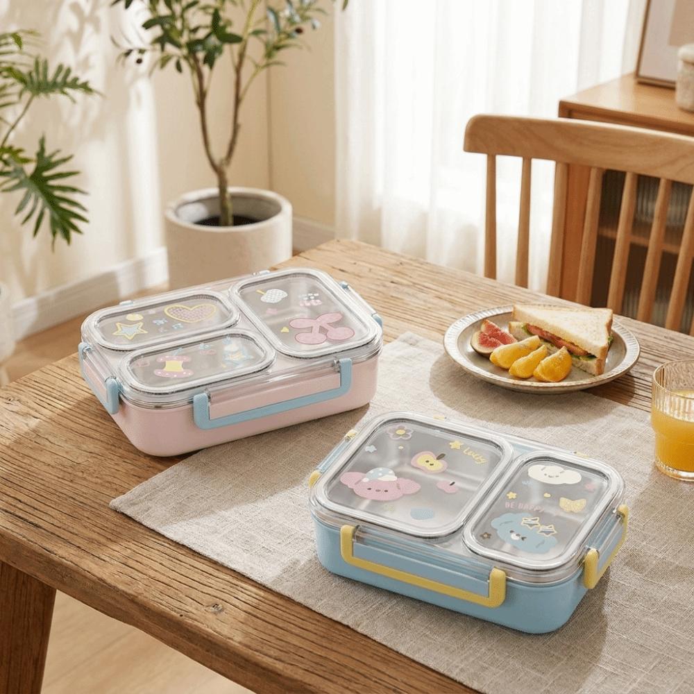 2/3 Fächer Edelstahl-Lunchbox Mikrowellengeeignet Studenten-Essensplatte Snackbox Camping