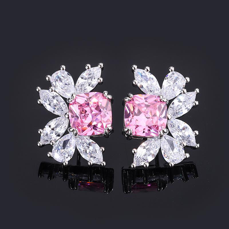 Emerald Horse Eye Zircon Stud Earrings High Carbon Flash Diamond Ice Flower Cut Crystal Earrings S925 Silver Needle Earrings