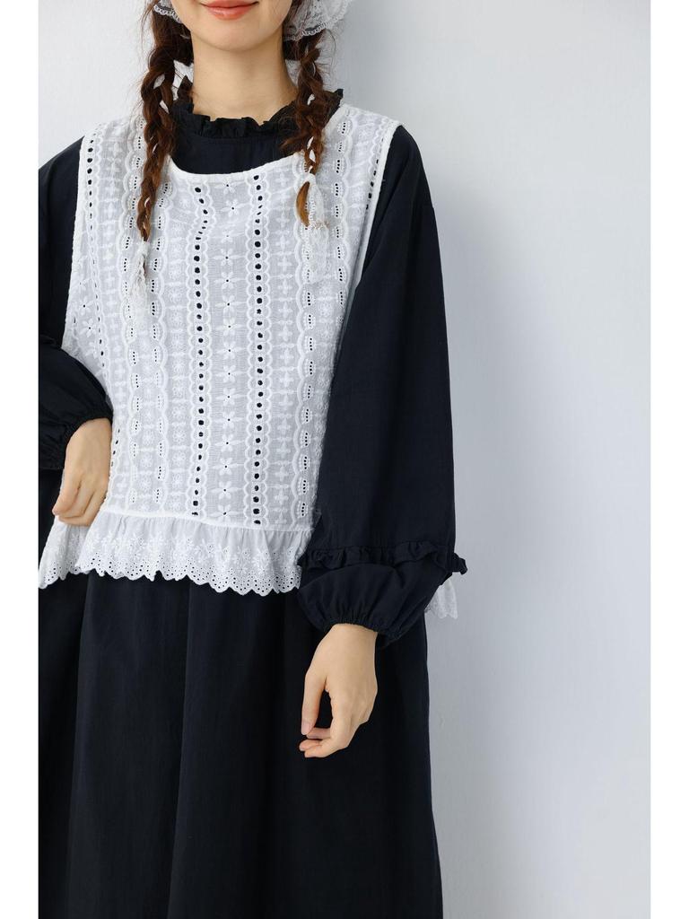 Women's Japanese Embroidered Cotton Lace Camisole Vest with Side Slits