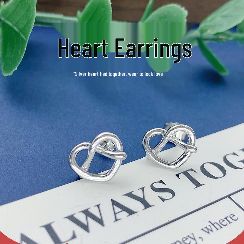 S925 Sterling Silver Geometric Love Heart Cross Knot Earrings for Women 925 Sterling Silver